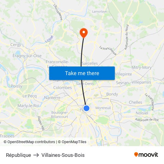 République to Villaines-Sous-Bois map