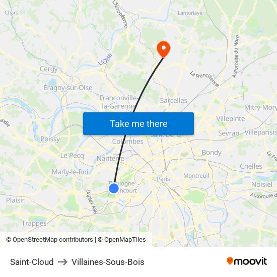 Saint-Cloud to Villaines-Sous-Bois map