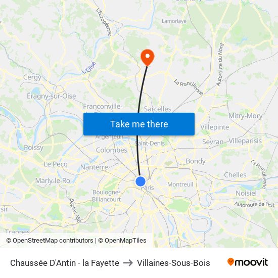 Chaussée D'Antin - la Fayette to Villaines-Sous-Bois map