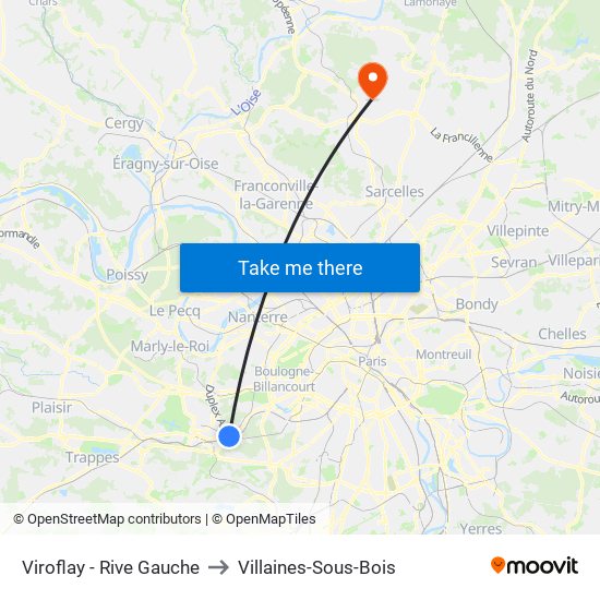 Viroflay - Rive Gauche to Villaines-Sous-Bois map