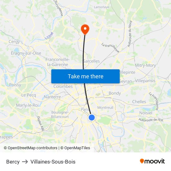 Bercy to Villaines-Sous-Bois map