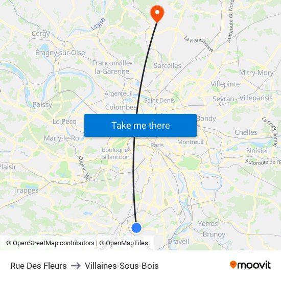 Rue Des Fleurs to Villaines-Sous-Bois map