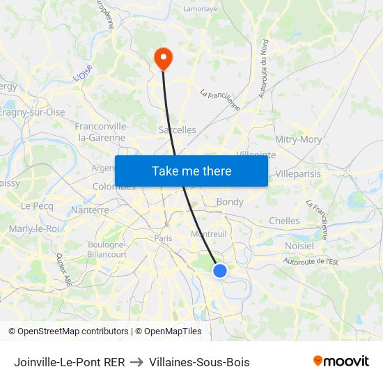 Joinville-Le-Pont RER to Villaines-Sous-Bois map