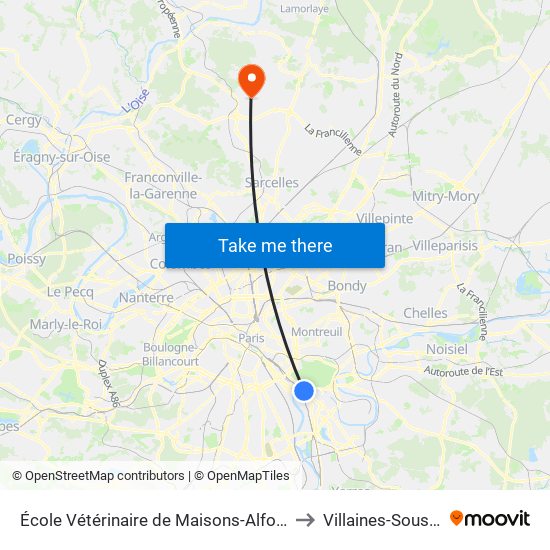 École Vétérinaire de Maisons-Alfort - Métro to Villaines-Sous-Bois map