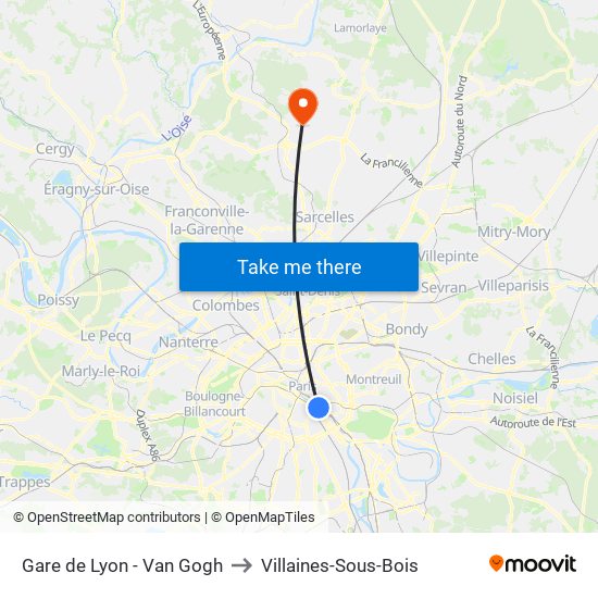 Gare de Lyon - Van Gogh to Villaines-Sous-Bois map