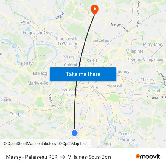 Massy - Palaiseau RER to Villaines-Sous-Bois map