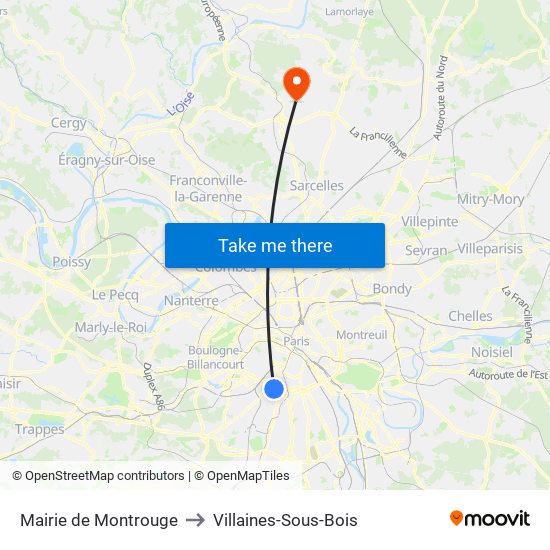 Mairie de Montrouge to Villaines-Sous-Bois map