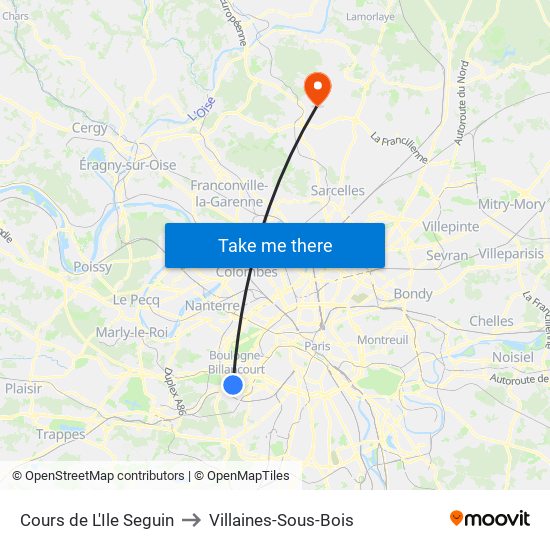 Cours de L'Ile Seguin to Villaines-Sous-Bois map