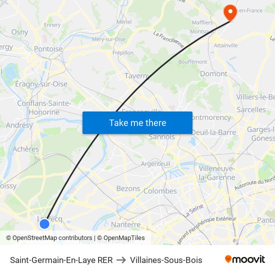 Saint-Germain-En-Laye RER to Villaines-Sous-Bois map