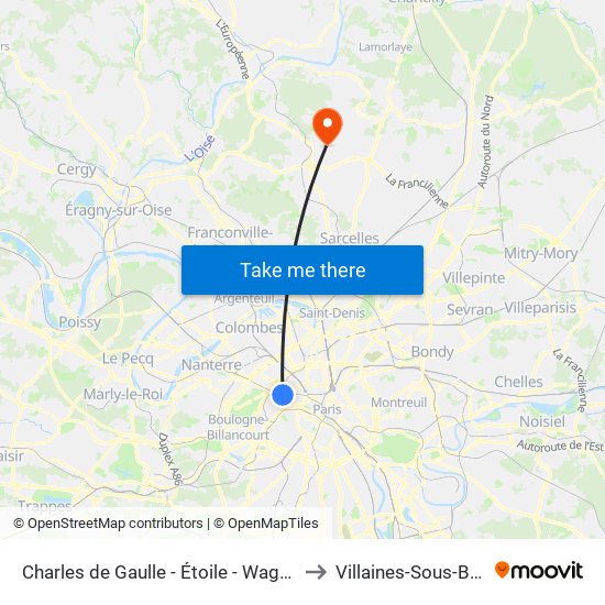 Charles de Gaulle - Étoile - Wagram to Villaines-Sous-Bois map