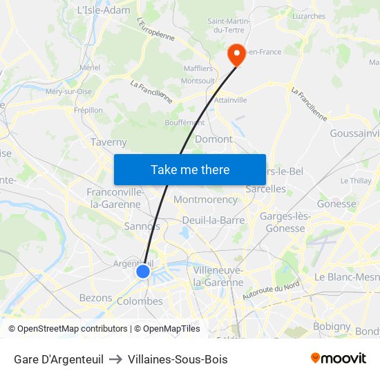 Gare D'Argenteuil to Villaines-Sous-Bois map