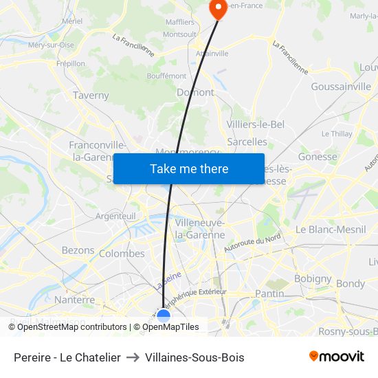 Pereire - Le Chatelier to Villaines-Sous-Bois map