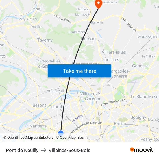 Pont de Neuilly to Villaines-Sous-Bois map