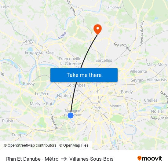 Rhin Et Danube - Métro to Villaines-Sous-Bois map