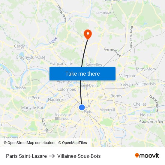 Paris Saint-Lazare to Villaines-Sous-Bois map