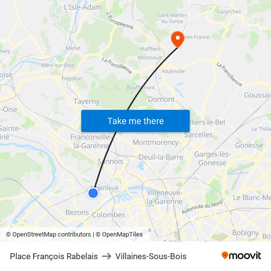 Place François Rabelais to Villaines-Sous-Bois map