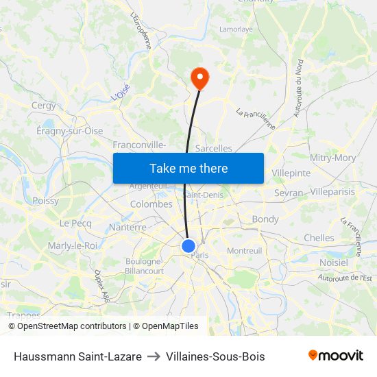 Haussmann Saint-Lazare to Villaines-Sous-Bois map