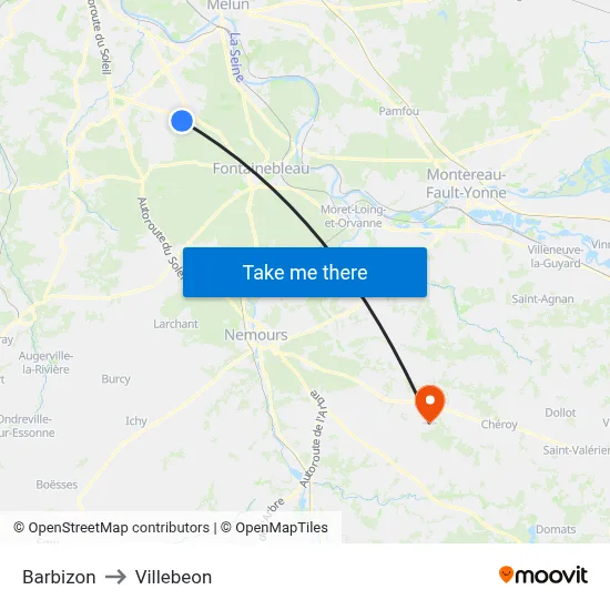 Barbizon to Villebeon map