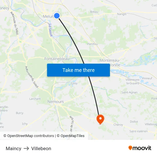 Maincy to Villebeon map