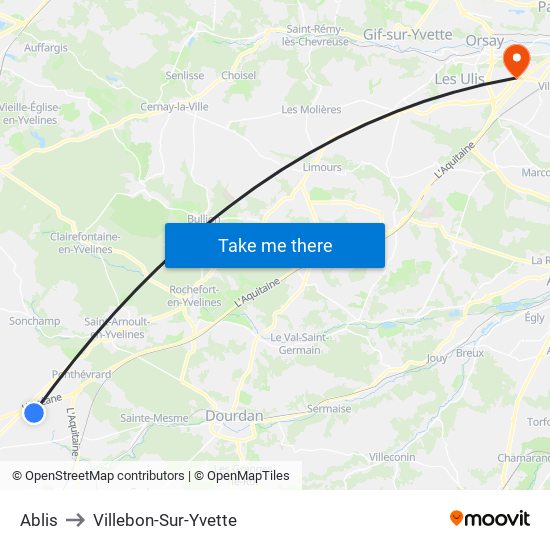 Ablis to Villebon-Sur-Yvette map