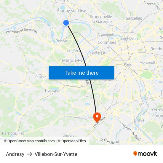 Andresy to Villebon-Sur-Yvette map