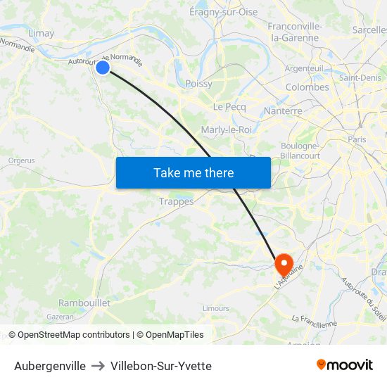 Aubergenville to Villebon-Sur-Yvette map