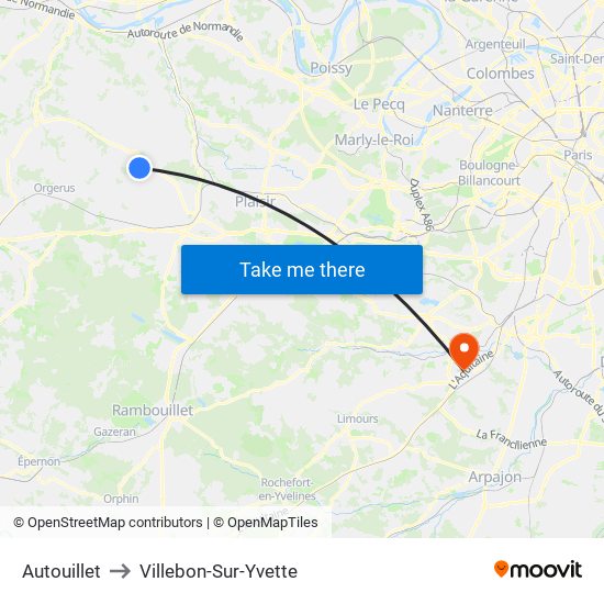 Autouillet to Villebon-Sur-Yvette map