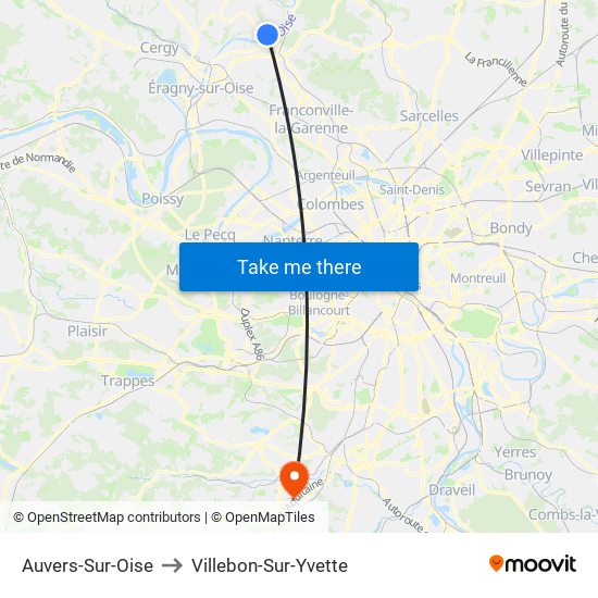 Auvers-Sur-Oise to Villebon-Sur-Yvette map