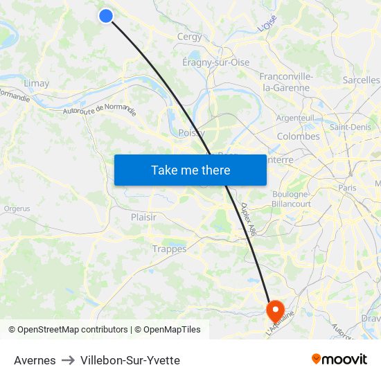 Avernes to Villebon-Sur-Yvette map