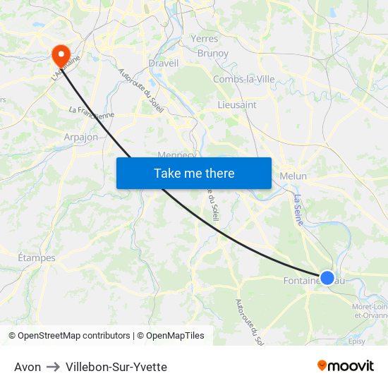 Avon to Villebon-Sur-Yvette map