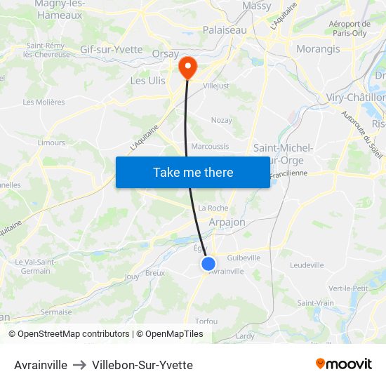 Avrainville to Villebon-Sur-Yvette map
