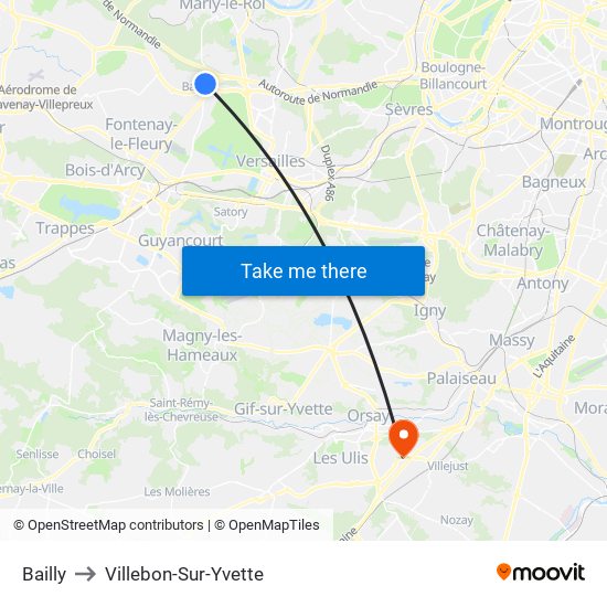 Bailly to Villebon-Sur-Yvette map