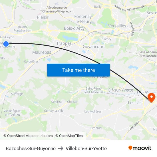 Bazoches-Sur-Guyonne to Villebon-Sur-Yvette map