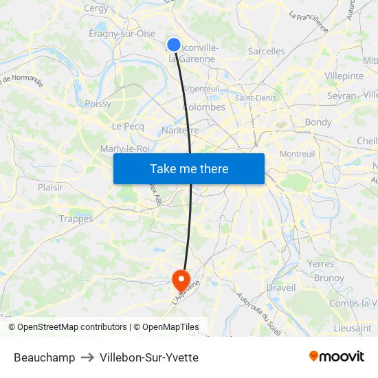 Beauchamp to Villebon-Sur-Yvette map