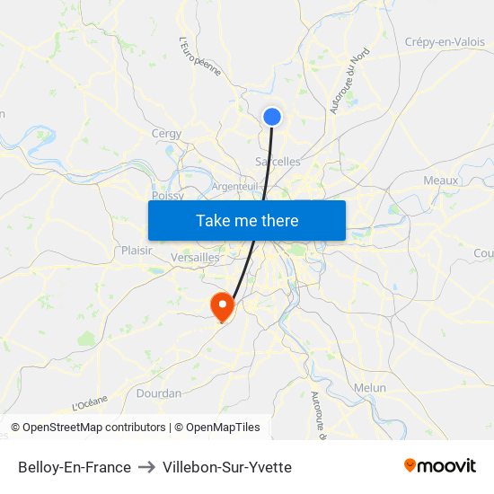 Belloy-En-France to Villebon-Sur-Yvette map