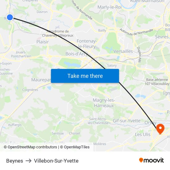 Beynes to Villebon-Sur-Yvette map