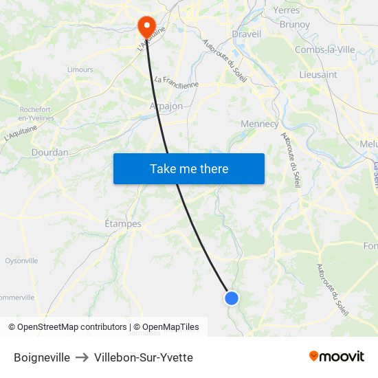 Boigneville to Villebon-Sur-Yvette map