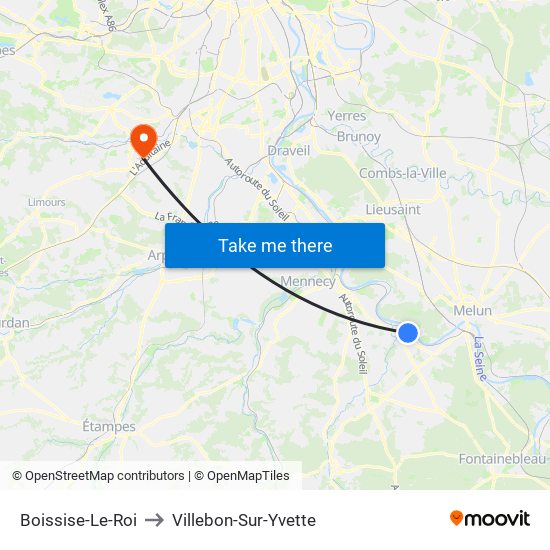 Boissise-Le-Roi to Villebon-Sur-Yvette map