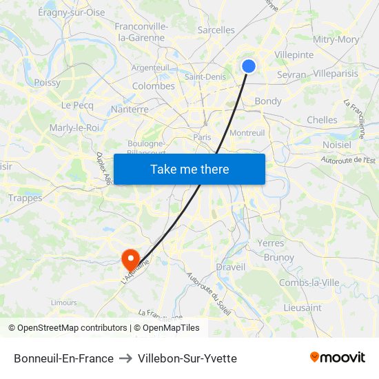 Bonneuil-En-France to Villebon-Sur-Yvette map