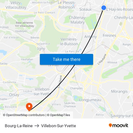 Bourg-La-Reine to Villebon-Sur-Yvette map