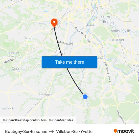 Boutigny-Sur-Essonne to Villebon-Sur-Yvette map