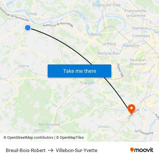 Breuil-Bois-Robert to Villebon-Sur-Yvette map