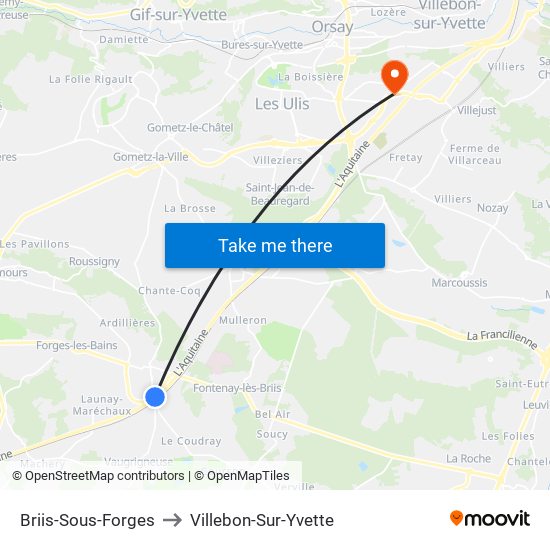 Briis-Sous-Forges to Villebon-Sur-Yvette map
