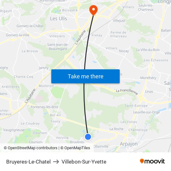 Bruyeres-Le-Chatel to Villebon-Sur-Yvette map