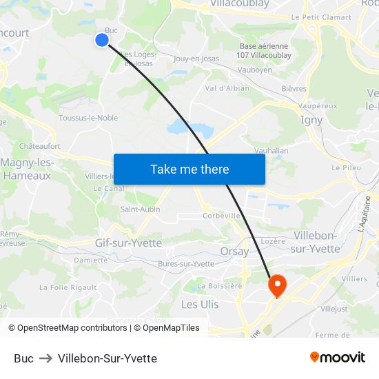 Buc to Villebon-Sur-Yvette map