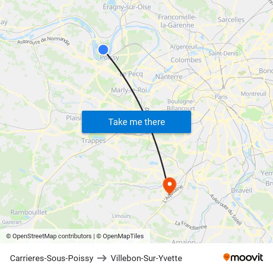 Carrieres-Sous-Poissy to Villebon-Sur-Yvette map