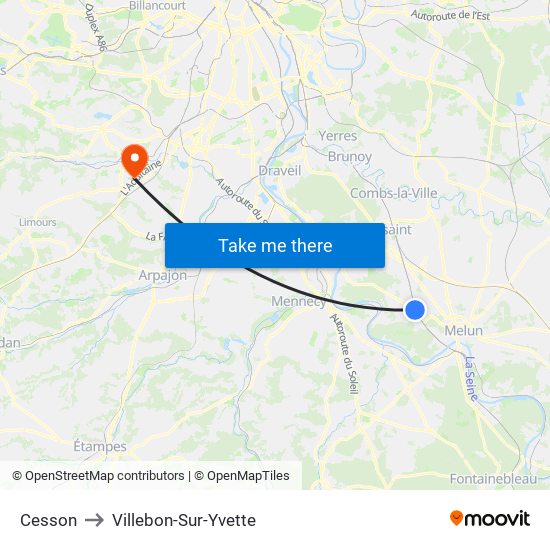 Cesson to Villebon-Sur-Yvette map