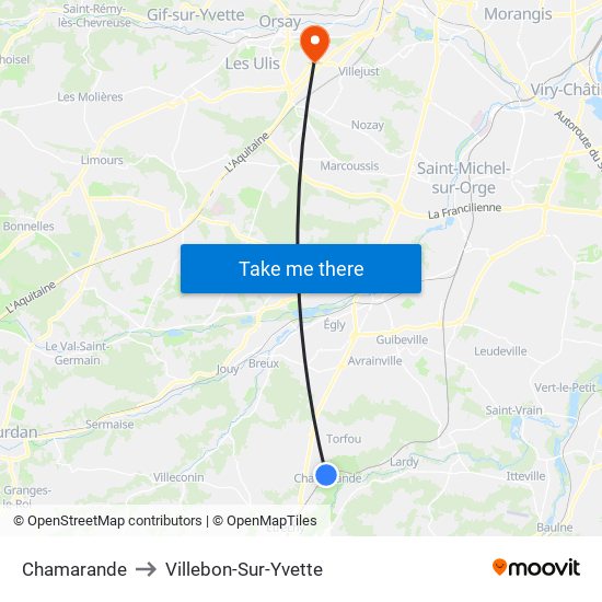 Chamarande to Villebon-Sur-Yvette map
