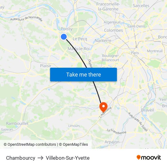 Chambourcy to Villebon-Sur-Yvette map