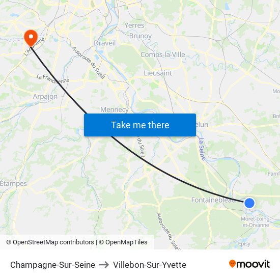 Champagne-Sur-Seine to Villebon-Sur-Yvette map